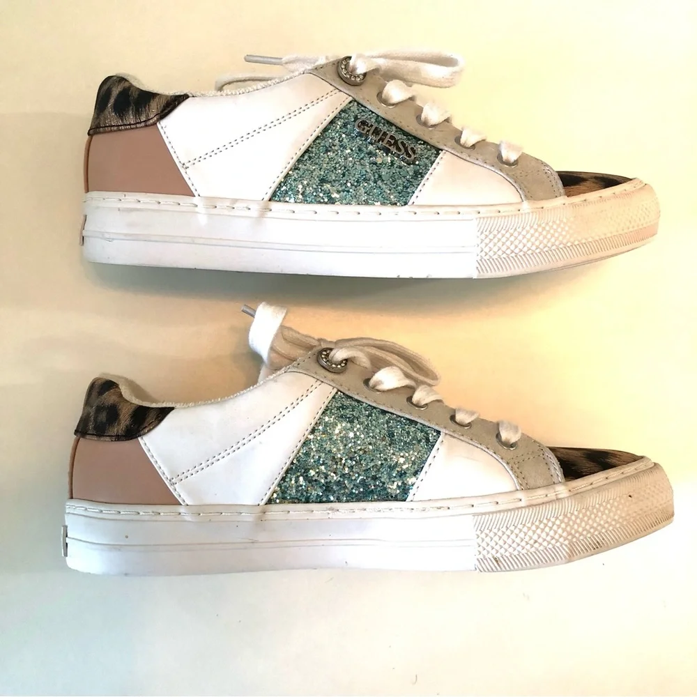 Guess Loven Low Profile Sneaker White Ocean Leopard Women’s 6.5 Animal Print